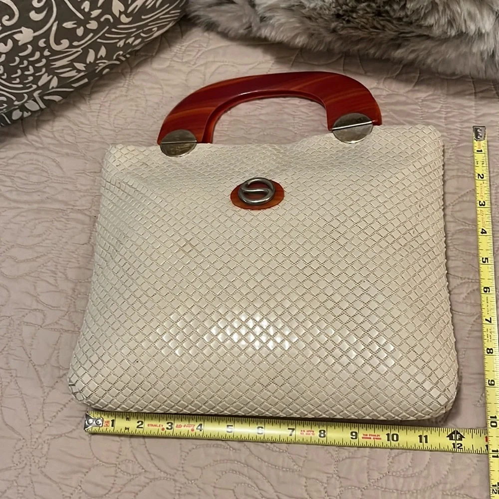 Vintage Lumured Women’s Mesh Clutch Satchel Lucite Handle Tote Bag Purse